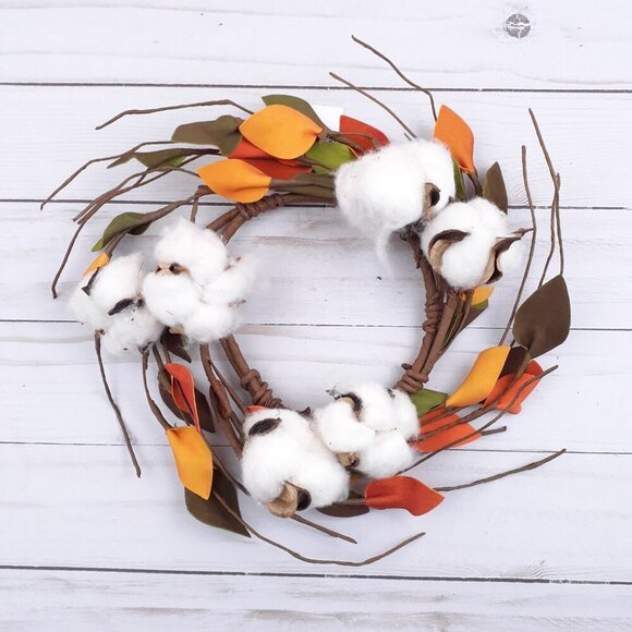 Fall Candle Ring Cotton Leaves 4 in Inside 9.5 in Overall - Picture 4 of 5